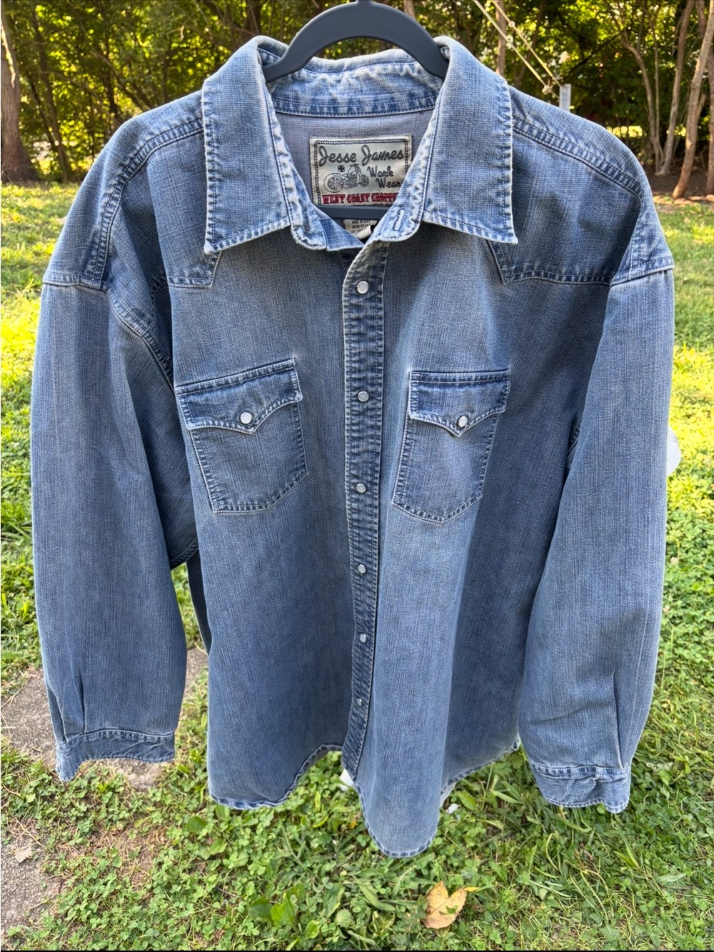 Vintage Jesse James West Coast Choppers Denim Pearl Snap Shirt 2XL